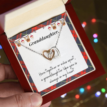 Christmas Gift For Granddaughter - Here Together Or Miles Apart A Granddaughter Like You Is Always In My Heart Interlocking Hearts Necklace