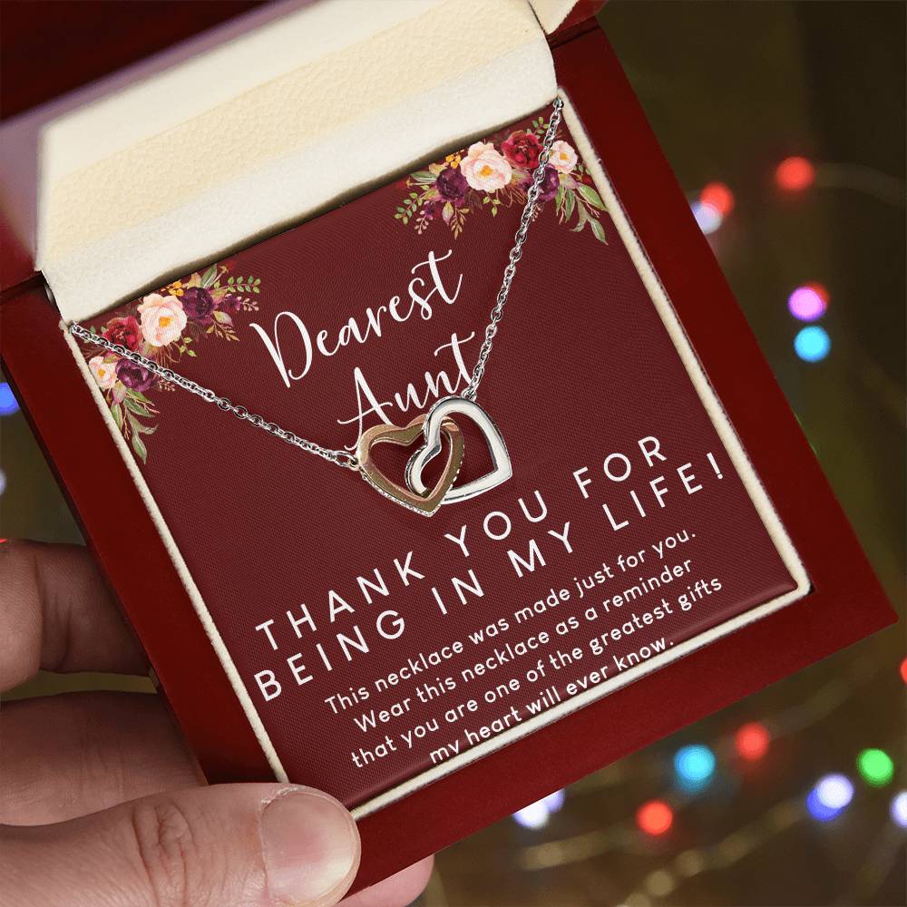 Dearest Aunt Interlocking Hearts Necklace Message Card