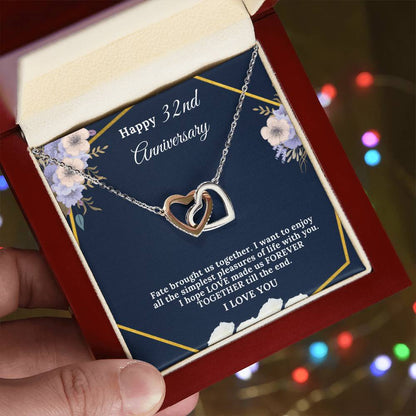 32 Year Anniversary Gift For Wife 32 Years Together For 32Nd Anniversary Anniversary Gift For Anniversary For Her Two Hearts Necklace Interlocking Hearts Necklace