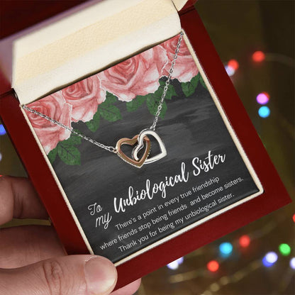 Unbiological Sister Gift Best Friend Necklace Big Little Sorority Soul Sister Bridesmaid Gift Worth It Gift Interlocking Hearts Necklace