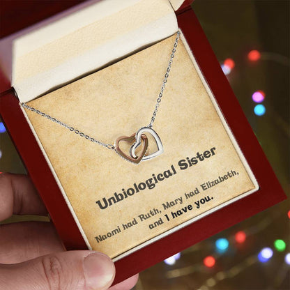 Unbiological Sister Necklace - Gift For Best Friend Interlocking Hearts Necklace