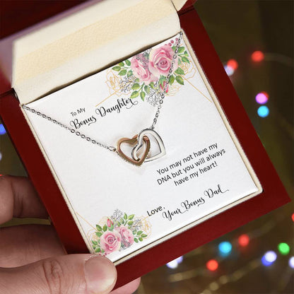 Bonus Daughter From Bonus Dad No Dna But You Have My Heart Interlocking Hearts Necklace