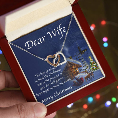 Wife Christmas Necklace - Gift From Husband For Xmas - Sterling Silver And Gold Love Pendant Interlocking Hearts Necklace