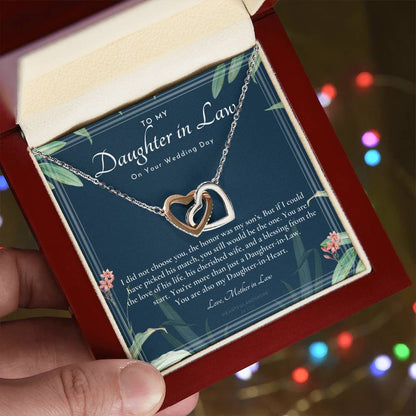 Daughter-In-Law Gift Necklace Wedding Gift Jewelry From Mother-In Law Gift For Bride Daughter-In-Heart Interlocking Hearts Necklace