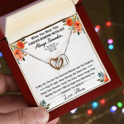 Forever Bonding Heart Necklace Gift Set - To My Daughter You Can Conquer The World Interlocking Hearts Necklace