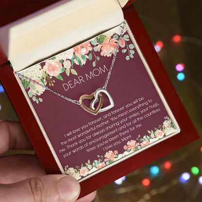 Dear Mom Watercolor Flower Interlocking Hearts Necklace Mother'S Day Message Card