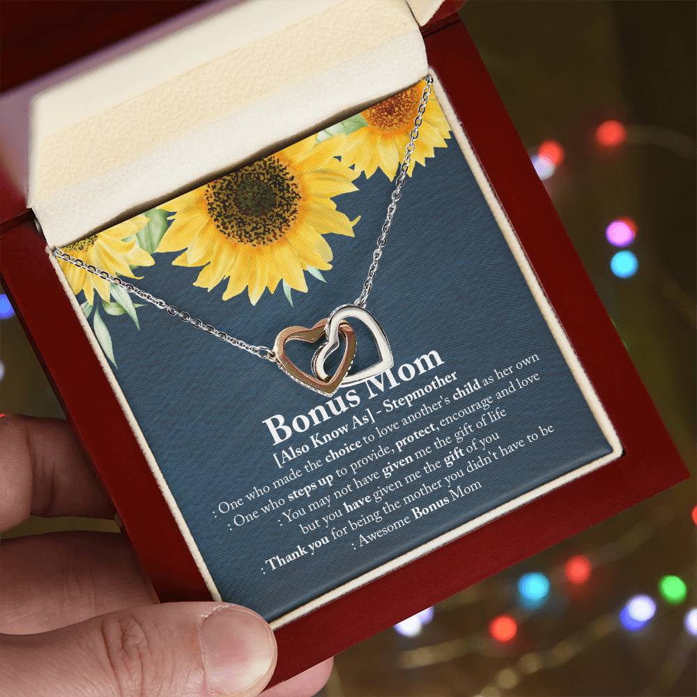 Awesome Bonus Mom - Interlocking Heart Necklace Interlocking Hearts Necklace