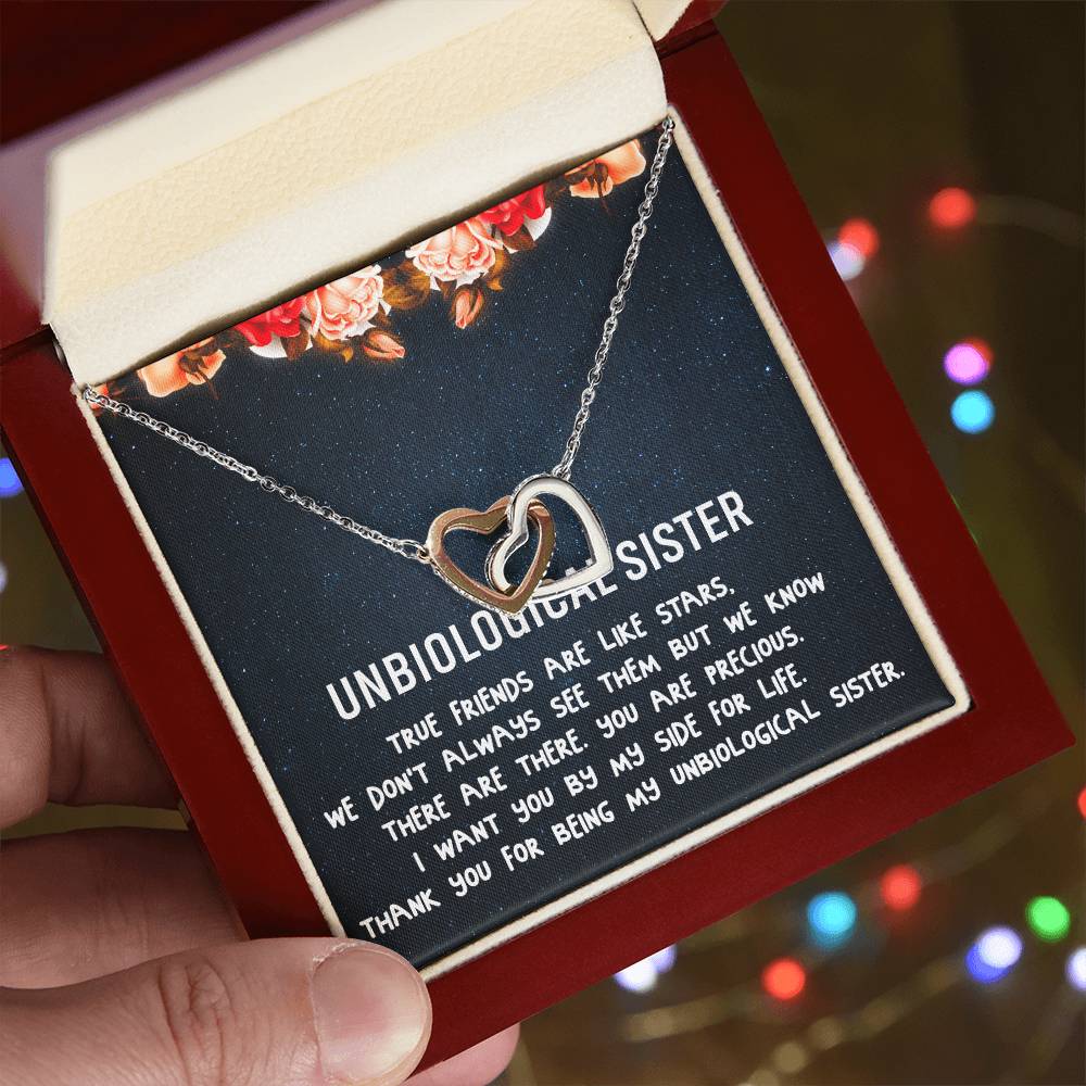 Unbiological Sister Necklace Soul Sister Best Friend Gift Step Sister Gift Interlocking Hearts Necklace