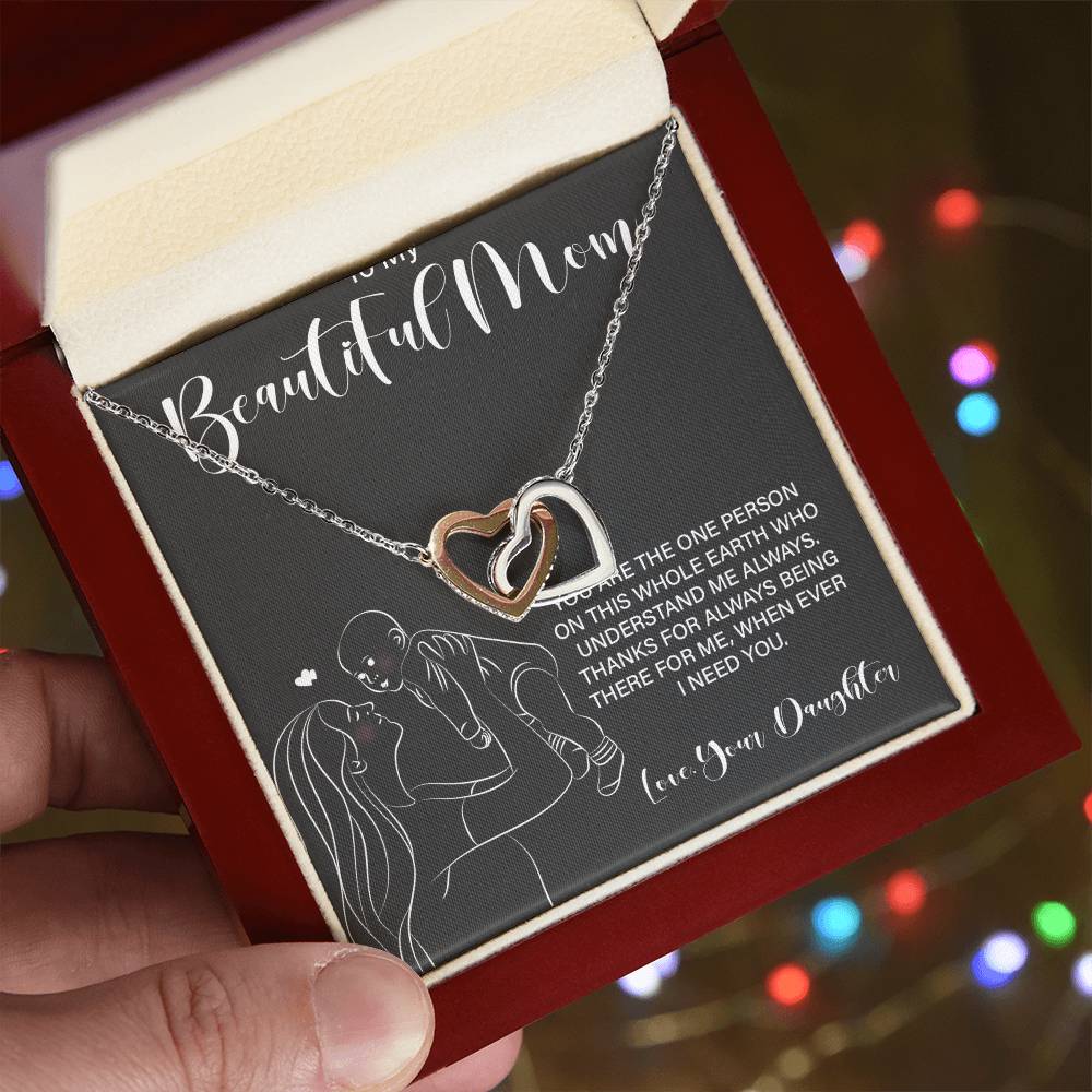 To My Wonderful Mom - Love From Daughter - Princess Love For Mom Interlocking Hearts Necklace