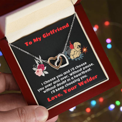 Welder'S Girlfriend Interlocking Hearts Necklace
