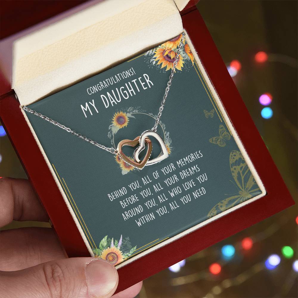 Congratulations My Daughter Interlocking Hearts Necklace Message Card