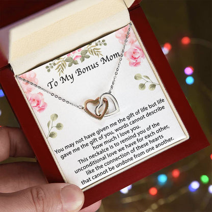 Bonus Mom Gift Bonus Mom Necklace Unbiological Mom Gift Unbiological Mom Neclace Card Mother'S Day Gift For Stepmom Foster Mom In Law Interlocking Hearts Necklace