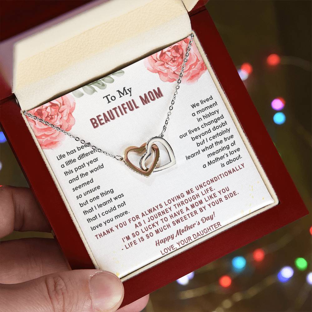 Gift For Mom - True Meaning Of A Mother'S Love - Interlocking Interlocking Hearts Necklace