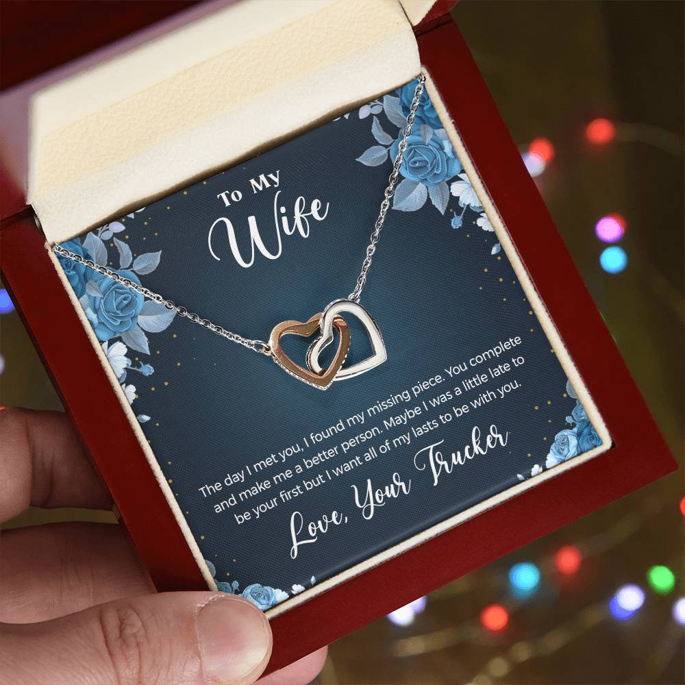 To Wife - From Trucker - You Complete Me Necklace Interlocking Hearts Necklace