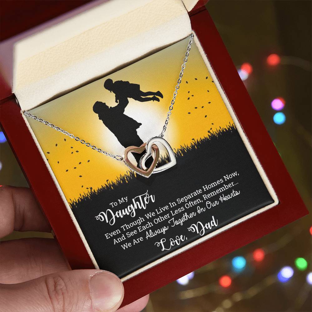 Dad To Daughter Double Hearts Necklace - Always Together In Our Hearts Interlocking Hearts Necklace