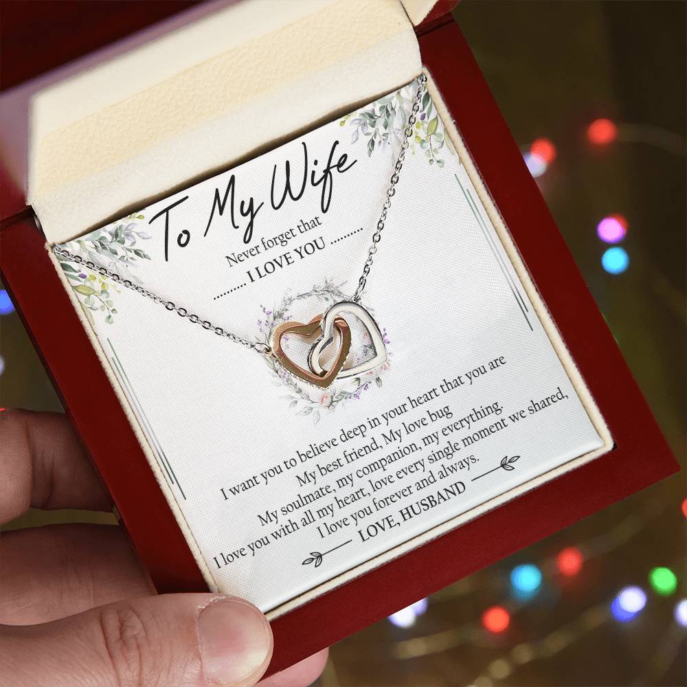To My Wife Interlocking Hearts Necklace Message Card