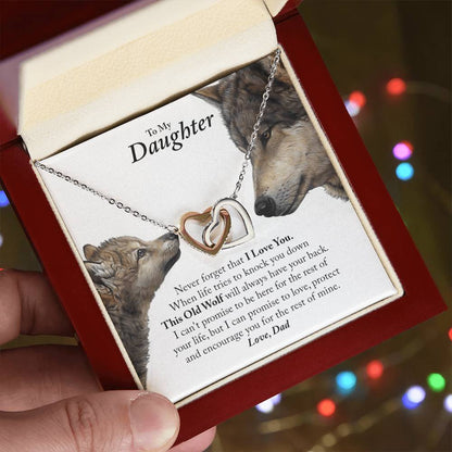 Daughter - This Old Wolf Will Always Have Your Back In Usa Interlocking Hearts Necklace