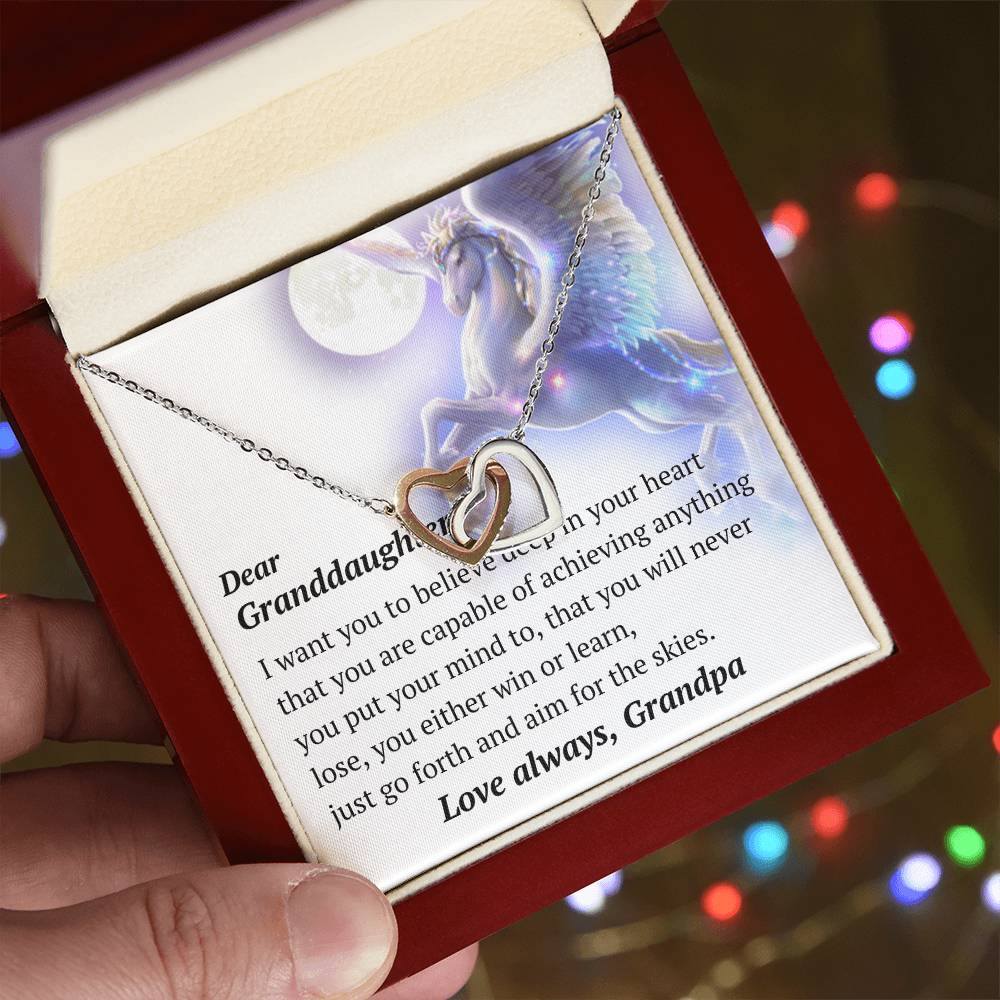Dear Granddaughter Pegasus Necklace Interlocking Hearts Necklace