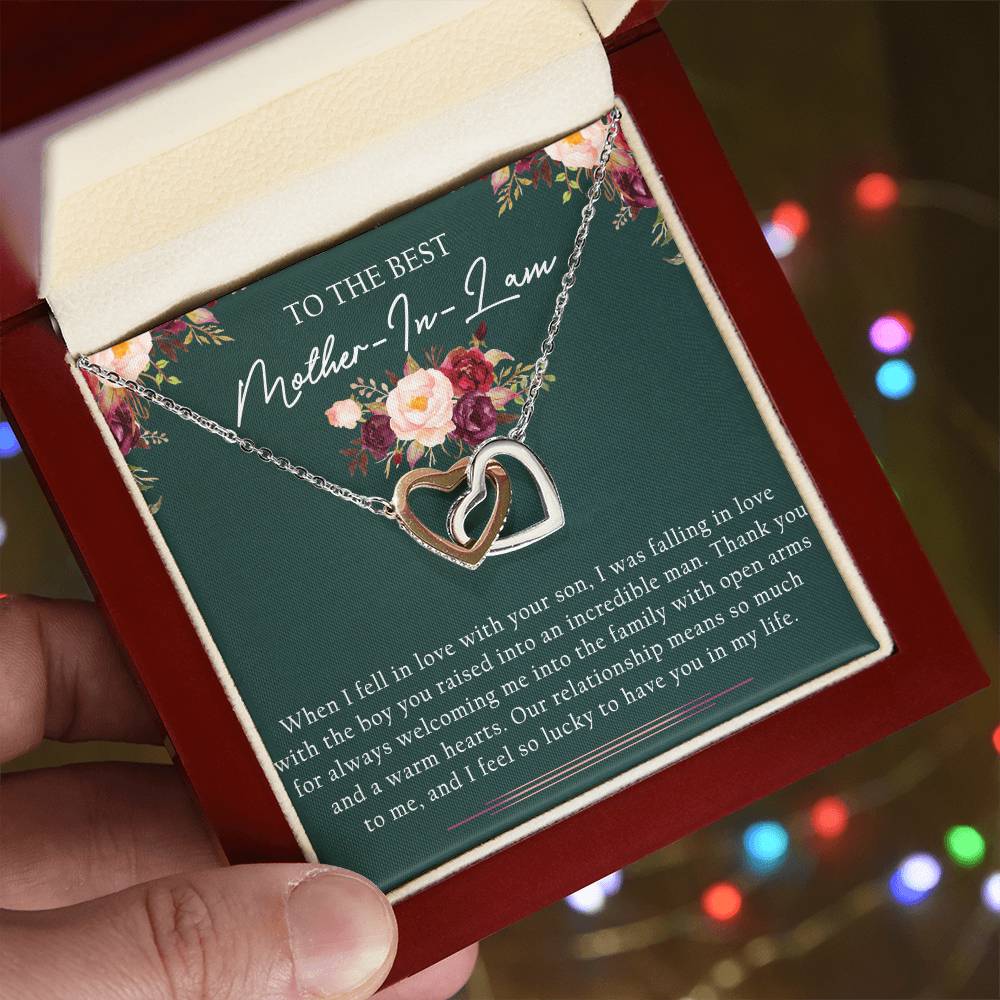 To The Best Mother-In-Law Interlocking Hearts Necklace Message Card