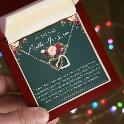 To The Best Mother-In-Law Interlocking Hearts Necklace Message Card