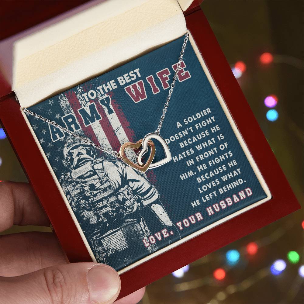 Two Heart Necklace To My Best Army Wife Amazing Gift From Husband Independence Gift Army Soldier Gift Pride Of Usa Love My Country Interlocking Hearts Necklace