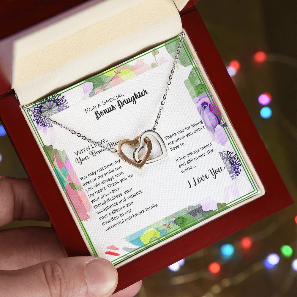 Bonus Daughter From Bonus Mom No Dna But You Have My Heart Interlocking Hearts Necklace