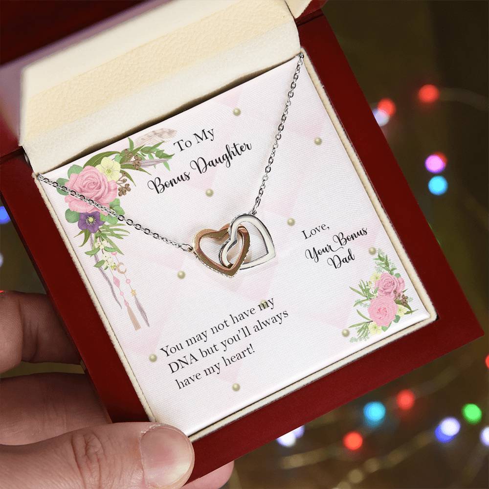 Bonus Daughter From Bonus Dad No Dna But You Have My Heart Interlocking Hearts Necklace
