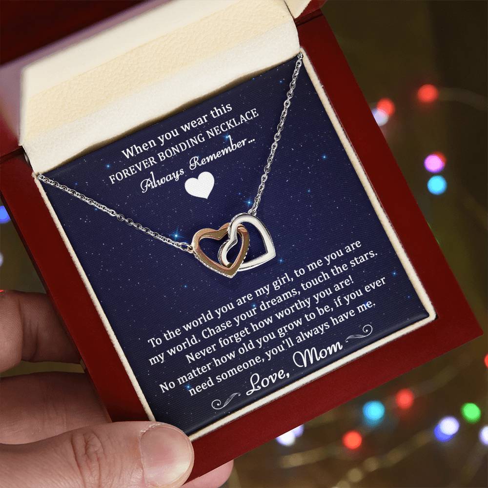 Forever Bonding Heart Necklace Gift Set - To My Daughter You Are My World Interlocking Hearts Necklace