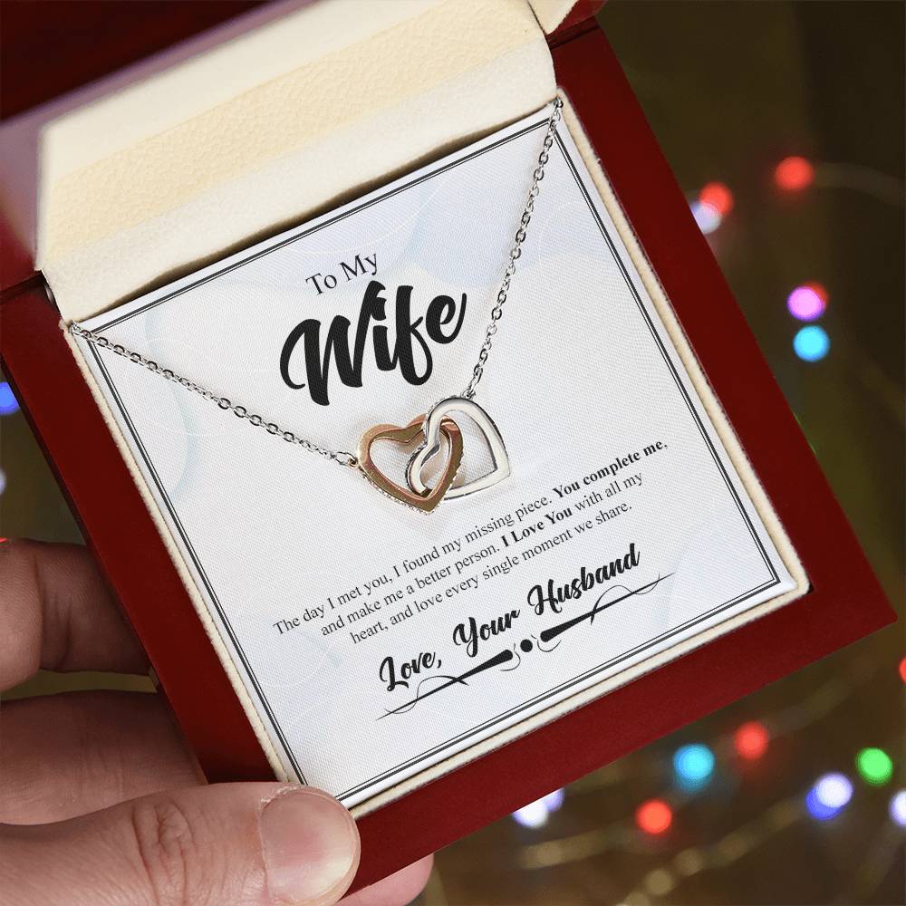 To My Wife- You Complete Me- Interlocking Heart Necklace Interlocking Hearts Necklace