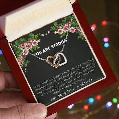 You Are Strong Interlocking Hearts Necklace