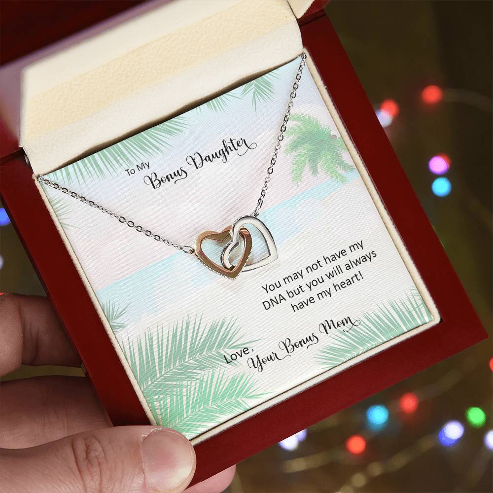 Bonus Daughter From Bonus Mom No Dna But You Have My Heart Interlocking Hearts Necklace