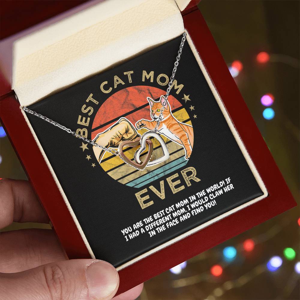 Best Cat Mom Ever Happy Mother'S Day Fist Bump Interlocking Hearts Necklace