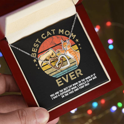 Best Cat Mom Ever Happy Mother'S Day Fist Bump Interlocking Hearts Necklace