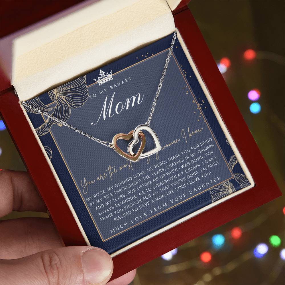 Badass Mom Gift To My Badass Mom Necklace Mother’S Day Gift Daughter To Mom Gift Gift From Daughter To Mom On Wedding Day Mom Gift Interlocking Hearts Necklace