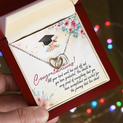 Congratulation So Proud Of You Interlocking Hearts Necklace Graduation Message Card