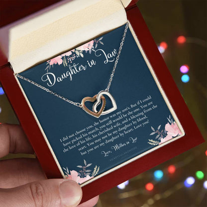 Daughter-In-Law Gift Necklace Wedding Gift Jewelry From Mother-In Law Gift For Bride Daughter-In-Heart Interlocking Hearts Necklace