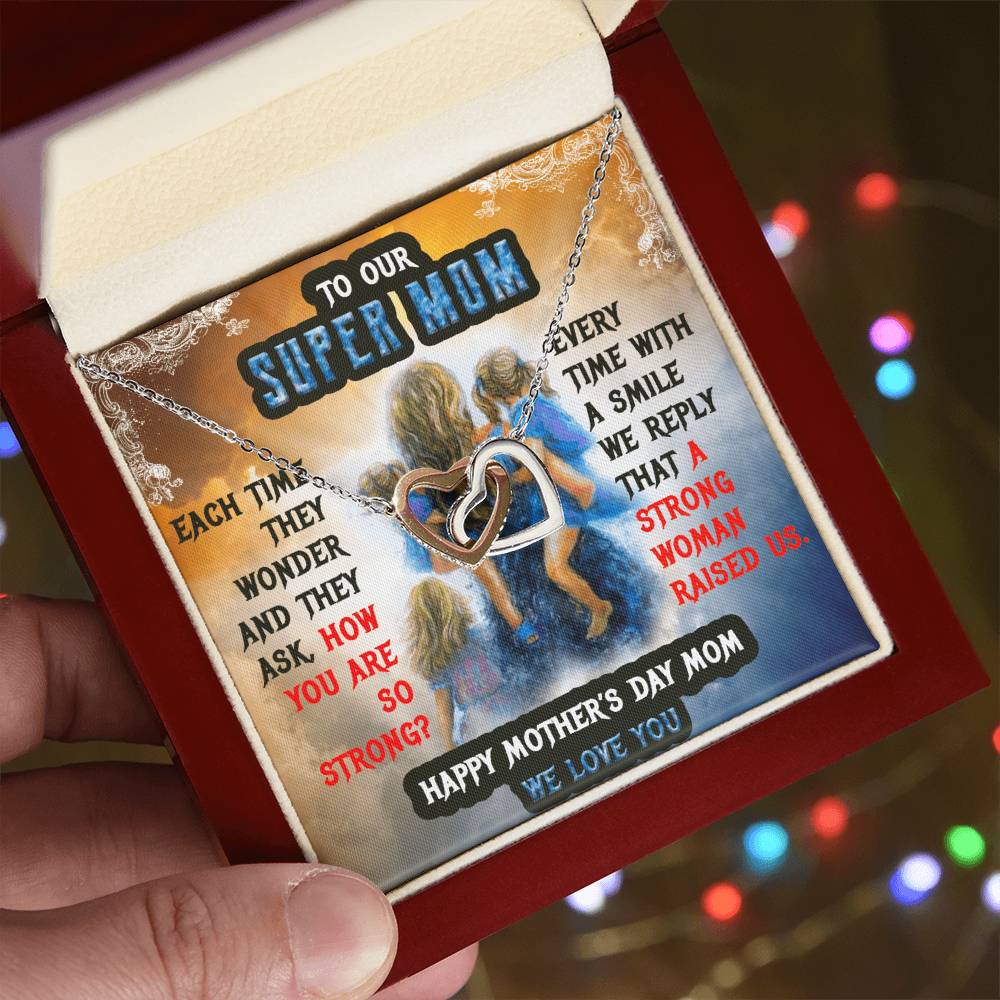 To Our Mom Super Mom Interlocking Hearts Necklace