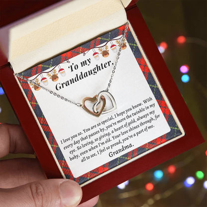 Christmast Gift To Granddaughter - Your Love Shines Through For All To See I Feel So Proud You’Re A Part Of Me. Interlocking Hearts Necklace
