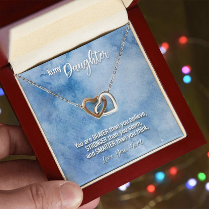 Daughter Braver Stronger Smarter Interlocking Hearts Necklace