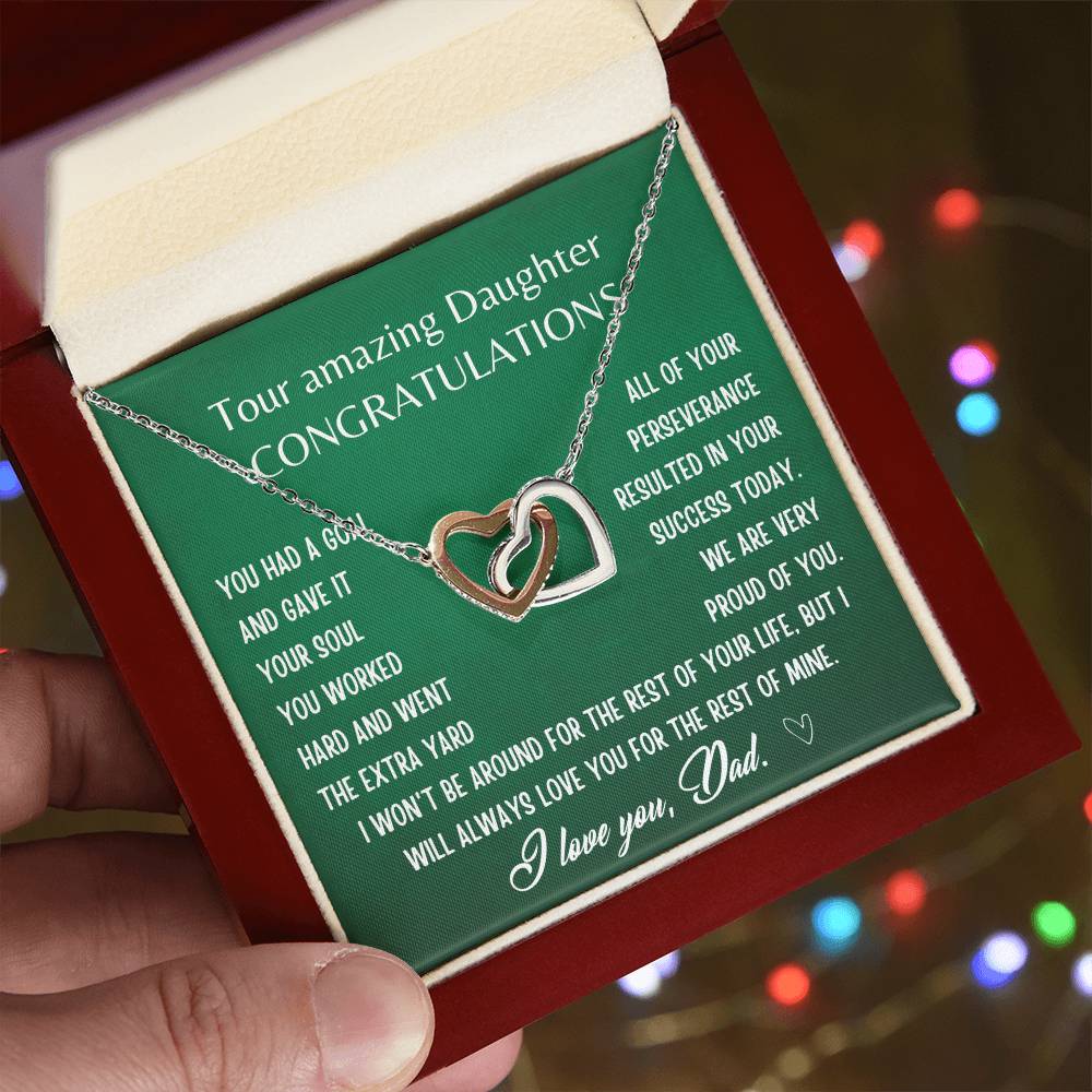 Gift For Daughter From Dad- I Will Always Love You For The Rest Of Mine Interlocking Hearts Necklace