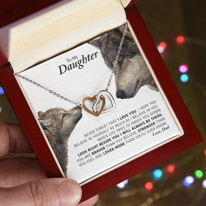 Daughter - I Will Always Be There Dad In Usa Interlocking Hearts Necklace