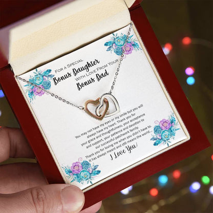 Bonus Daughter From Bonus Dad No Dna But You Have My Heart Interlocking Hearts Necklace