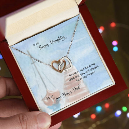 Bonus Daughter From Bonus Dad No Dna But You Have My Heart Interlocking Hearts Necklace
