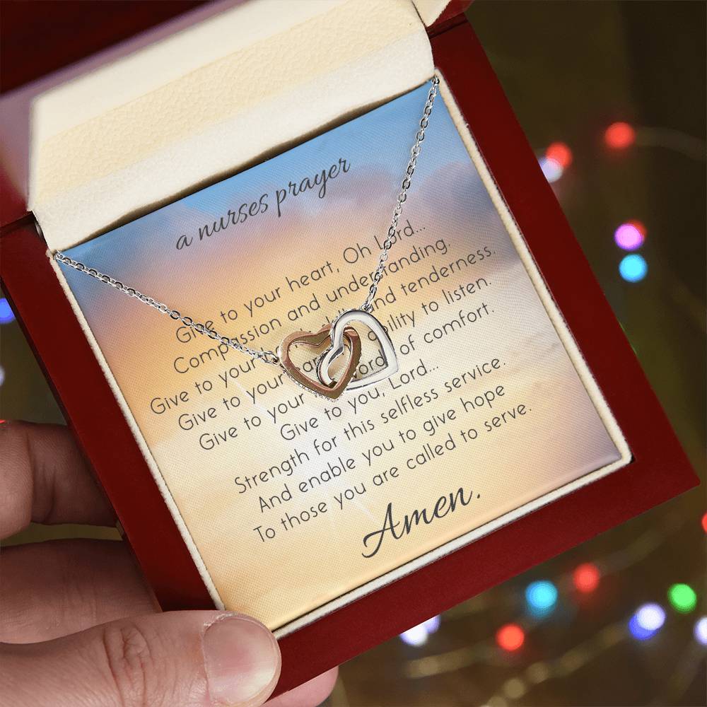 A Nurse Prayer Interlocking Hearts Necklace