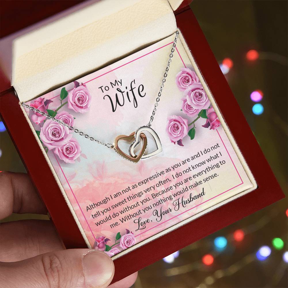 Two Hearts Beat As One Message Card Necklace Interlocking Hearts Necklace