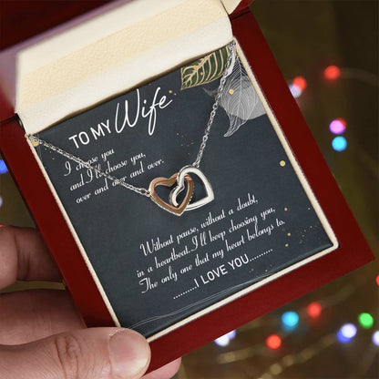To My Wife Interlocking Hearts Necklace Message Card