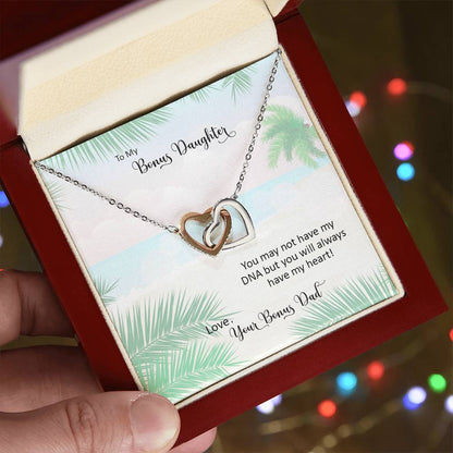 Bonus Daughter From Bonus Dad No Dna But You Have My Heart Interlocking Hearts Necklace