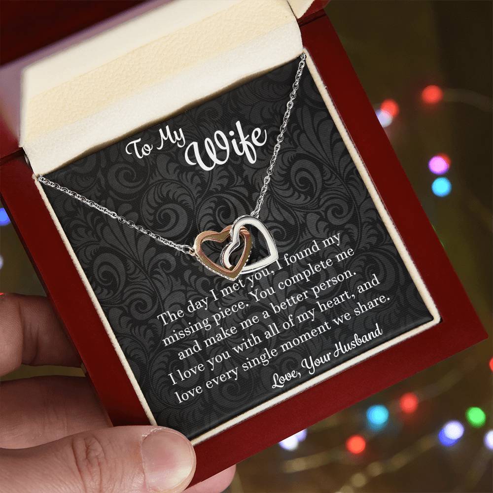 To My Wife The Day I Met You - Love Husband Interlocking Hearts Necklace