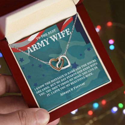 Army Wife Gift Military Gift Wife To The Best Army Wife In The World Army Jewelry Deployment Necklace Deployment Gift Gift For Army Wife Interlocking Hearts Necklace
