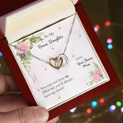 Bonus Daughter From Bonus Mom No Dna But You Have My Heart Interlocking Hearts Necklace